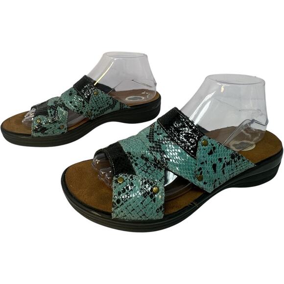 Dr. Comfort Karen Slide Sandals Sz 9 Turquoise Snake Skin Orthotic Comfort Shoes - Picture 3 of 11